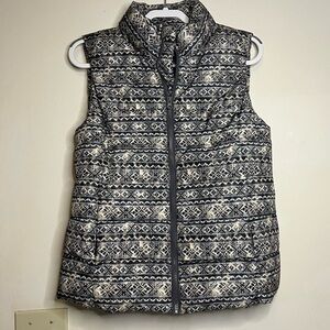 Ruff Hewn puffer vest gray & cream Nordic Pattern mock neck women's Medium